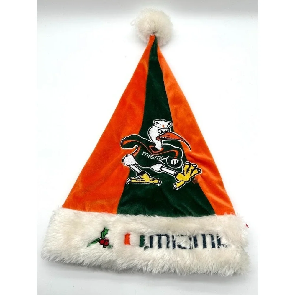 Vintage Miami Hurricanes Santa Hat NCAA Plush Christmas Holiday Forever Collecti